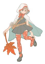 Rule 34 | 1girl, arrow (projectile), belt, black dress, cape, dress, full body, hood, kaho (momodora), leaf, momodora: reverie under the moonlight, red ribbon, red thighhighs, ribbon, shoes, simple background, solo, thighhighs, white background, white cape