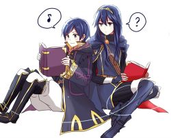 Rule 34 | ?, blue hair, book, brother and sister, fire emblem, fire emblem awakening, i-c-21, lucina (fire emblem), morgan (fire emblem), morgan (male) (fire emblem), musical note, nintendo, open book, reading, siblings, sitting, speech bubble