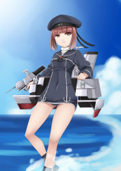 Rule 34 | 10s, 1girl, absurdres, blush, brown eyes, brown hair, clothes writing, cloud, day, dress, hat, hiememiko, highres, kantai collection, personification, sailor collar, sailor dress, sailor hat, short hair, sky, solo, z3 max schultz (kancolle)
