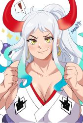 Rule 34 | 1girl, breasts, cleavage, highres, karbuitt, large breasts, long hair, nipples, one piece, solo, tagme, white hair, yamato (one piece)