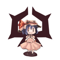 Rule 34 | 1girl, ameimo, blue hair, chibi, female focus, hat, lowres, remilia scarlet, simple background, skirt, solo, touhou, white background