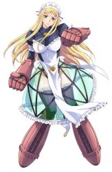 Rule 34 | 10s, 1girl, blonde hair, breasts, female focus, full body, green eyes, long hair, maid, queen&#039;s blade, queen&#039;s blade lost worlds, queen&#039;s blade rebellion, see-through, see-through skirt, simple background, skirt, smile, solo, vante, white background