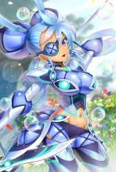 Rule 34 | 1girl, armor, blue eyes, blue hair, blush, breasts, dark skin, dark-skinned female, eyepatch, gonzarez, hair ornament, highres, large breasts, long hair, looking at viewer, nintendo, open mouth, pauldrons, polearm, praxis (xenoblade), shoulder armor, simple background, smile, solo, weapon, white background, xenoblade chronicles (series), xenoblade chronicles 2, xenoblade chronicles (series), xenoblade chronicles 2, yellow eyes