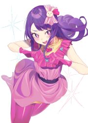 Rule 34 | 1girl, belt, black belt, blush, boots, brooch, commentary, dress, frilled dress, frilled gloves, frills, gloves, hair ornament, heart, heart brooch, heart hands, highres, hoshino ai (oshi no ko), idol, idol clothes, jewelry, long hair, not forever2w, one side up, open mouth, oshi no ko, pink dress, pink footwear, pink gloves, purple eyes, rabbit hair ornament, shiny clothes, sidelocks, solo, sparkle, star-shaped pupils, star (symbol), swept bangs, symbol-only commentary, symbol-shaped pupils, teeth, thigh boots, turtleneck, turtleneck dress