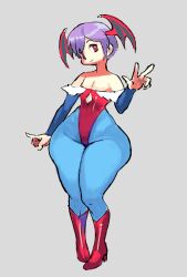 Rule 34 | 1girl, ass, boots, capcom, detached sleeves, dreaminerryday, flat chest, high heel boots, high heels, highres, huge ass, lilith aensland, pantyhose, purple hair, red eyes, short hair, vampire (game), wide hips, wings