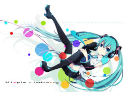 Rule 34 | 1girl, aqua eyes, aqua hair, bad id, bad pixiv id, boots, detached sleeves, hatsune miku, headphones, headset, high heels, long hair, merlusa, necktie, shoes, sitting, skirt, smile, solo, thigh boots, thighhighs, twintails, very long hair, vocaloid