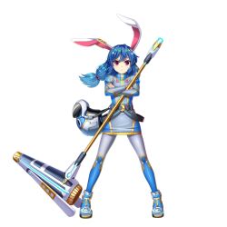 Rule 34 | 1girl, alternate costume, animal ears, belt, blue hair, closed mouth, crossed arms, earclip, full body, game cg, helmet, highres, kine, long hair, long sleeves, looking at viewer, low twintails, mallet, rabbit ears, rabbit girl, red eyes, rotte (1109), seiran (touhou), seiran (touhou) (thought investigator of the capital), simple background, solo, space helmet, spacesuit, third-party source, touhou, touhou lostword, twintails, white background