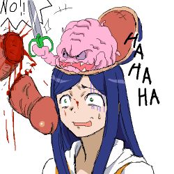 Rule 34 | 00s, 1boy, 1girl, alien, artist request, blood, blood on face, blue hair, brain, constricted pupils, crossover, english text, ero guro, guro, krang, kuga natsuki, lowres, motion lines, my-hime, no, oekaki, pain, penis, scared, scissors, severed penis, sharp teeth, simple background, source request, speech bubble, sweatdrop, teenage mutant ninja turtles, teeth, uncensored, upper body, what, white background
