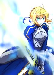 Rule 34 | 1girl, ahoge, armor, armored dress, artoria pendragon (fate), blonde hair, dress, excalibur (fate/stay night), fate/stay night, fate (series), fox-zgmf, gauntlets, green eyes, highres, invisible air (fate), saber (fate), solo