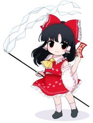 Rule 34 | 1girl, animal hands, ascot, bare shoulders, between fingers, black hair, blush, bow, closed mouth, collared shirt, commentary, detached sleeves, frills, full body, gohei, grey footwear, hair bow, hair ornament, hair tubes, hakurei reimu, hands up, highres, holding, holding gohei, long sleeves, looking away, medium hair, ofuda, ofuda between fingers, red bow, red eyes, red skirt, red vest, rei (tonbo0430), shadow, shirt, shoes, simple background, skirt, skirt set, smile, socks, solo, touhou, unfinished dream of all living ghost, vest, white background, white shirt, white socks, wide sleeves, yellow ascot