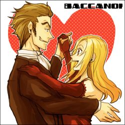 Rule 34 | 00s, 1boy, 1girl, baccano!, couple, dancing, elbow gloves, eye contact, gloves, hetero, isaac dian, looking at another, lowres, miria harvent