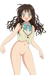 Rule 34 | 1girl, blush, bottomless, cleft of venus, highres, legs, long hair, nude filter, pussy, school uniform, smile, solo, thighs, third-party edit, to love-ru, uncensored, yuuki mikan