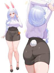 Rule 34 | absurdres, animal ears, ass, breasts, carrot, high heels, highres, hololive, large breasts, mature female, mrytler, office lady, pekomama, rabbit ears, stretching, tagme, thick thighs, thighs, virtual youtuber