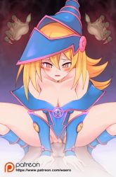 Rule 34 | 1girl, animated, animated gif, bare shoulders, blonde hair, blush, blush stickers, boots, bouncing breasts, breasts, clothed female nude male, clothed sex, clothing aside, collarbone, cowgirl position, dark magician girl, fingernails, girl on top, half-closed eyes, happy sex, hat, hetero, leotard, leotard aside, long hair, lying, magical girl, medium breasts, mind control, nipple slip, nipples, nude, off shoulder, open mouth, patreon, patreon username, penis, pink eyes, pussy, sex, sharp fingernails, shiny skin, sitting, smile, solo focus, spread legs, straddling, uncensored, vaginal, vambraces, waero, watermark, wizard hat, yu-gi-oh!
