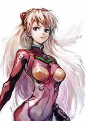 Rule 34 | 1girl, artist request, blue eyes, bodysuit, breasts, covered navel, floating hair, hair ornament, long hair, looking away, looking to the side, medium breasts, neon genesis evangelion, nipples, orange hair, plugsuit, red bodysuit, shiny clothes, skin tight, solo, souryuu asuka langley, tsundere, two side up, very long hair