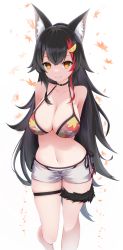 Rule 34 | 1girl, absurdres, animal ears, artist request, bikini, bikini under clothes, black hair, breasts, choker, cleavage, hair ornament, hairclip, highres, hololive, large breasts, long hair, looking at viewer, multicolored hair, navel, ookami mio, ookami mio (hololive summer 2019), red hair, shorts, solo, streaked hair, swimsuit, tail, tail around own leg, thigh strap, very long hair, virtual youtuber, wolf ears, wolf girl, yellow eyes