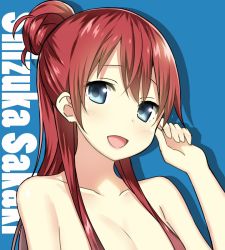 Rule 34 | 10s, 1girl, blue eyes, breasts, character name, cleavage, completely nude, highres, long hair, nude, out-of-frame censoring, red hair, sakaki shizuka, shirobako, sky-freedom, solo