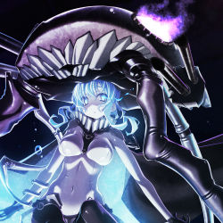 Rule 34 | 10s, 1girl, abyssal ship, blue eyes, bodysuit, breasts, bubble, cape, gloves, glowing, glowing eyes, kantai collection, large breasts, long hair, md5 mismatch, pale skin, personification, resolution mismatch, sakuya tsuitachi, silver hair, solo, source larger, wo-class aircraft carrier