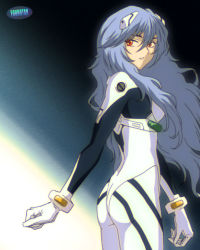 Rule 34 | 1990s (style), 1girl, absurdres, artist name, ass, ayanami rei, bodysuit, breasts, clenched hand, evangelion: 3.0+1.0 thrice upon a time, eyebrows hidden by hair, floating hair, from side, gloves, highres, long hair, looking back, medium breasts, neon genesis evangelion, parted lips, pilot suit, plugsuit, rebuild of evangelion, red eyes, retro artstyle, solo, very long hair, white bodysuit, white gloves, youdotan