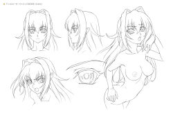 Rule 34 | 1girl, annerose vajra, ass, blush, breasts, character sheet, curvy, female focus, kagami hirotaka, koutetsu no majo anneroze, lilith-soft, long hair, looking at viewer, medium breasts, monochrome, multiple views, nipples, nude, pointy ears, aged down