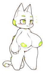 Rule 34 | 1girl, artist request, breasts, cat, furry, furry female, green eyes, nipples, pussy, simple background, solo