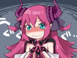 Rule 34 | 10s, 1girl, blue eyes, blush, dragon horns, elizabeth bathory (fate), elizabeth bathory (fate/extra ccc), elizabeth bathory (first ascension) (fate), fate/extra, fate/extra ccc, fate (series), hair ribbon, hammer (sunset beach), horns, long hair, looking at viewer, pointy ears, purple hair, ribbon, solo, tears, translation request, trembling, two side up, wavy mouth