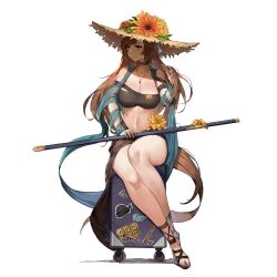 Rule 34 | 1girl, artist request, aya kujyou (final gear), bare legs, bikini, black bikini, braid, breasts, brown eyebrows, brown hair, choker, cleavage, collarbone, cross-laced sandals, final gear, flower, flower choker, french braid, full body, hair down, hair ribbon, hat, highres, holding, holding sword, holding weapon, jewelry, katana, knees, large breasts, leg wrap, legs, legs together, long hair, looking to the side, midriff, navel, necklace, official art, open mouth, purple eyes, ribbon, see-through, shadow, shoe strap, simple background, sitting, solo, sticker, suitcase, sun hat, sunflower, swimsuit, sword, tachi-e, teeth, third-party source, transparent background, very long hair, weapon, wheel, white ribbon, yellow flower