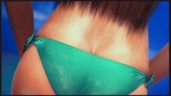 Rule 34 | 1girl, adjusting clothes, adjusting swimsuit, animated, animated gif, ass, bikini, butt crack, cloud, dead or alive, dead or alive xtreme 2, dutch angle, hitomi (doa), legs, long hair, lowres, outdoors, sky, solo, swimsuit, tan, tanline, tecmo