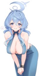 Rule 34 | 1girl, absurdres, ako (blue archive), ako (dress) (blue archive), bare shoulders, blue archive, blue eyes, blue hair, breasts, cleavage, dress, highres, large breasts, seoki (hi3031), simple background, smile, solo, standing