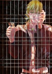Rule 34 | 10s, 1boy, bad id, bad pixiv id, barnaby brooks jr., blonde hair, fence, glasses, jacket, jewelry, male focus, necklace, photo (medium), photo (object), solo, tiger &amp; bunny, warabe