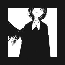 bob_cut collar depressed greyscale highres monochrome shake_(shyakep) shakep_p single_wing white_collar wings