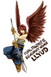 Rule 34 | 00s, 1boy, aegyl, final fantasy, final fantasy xii, final fantasy xii revenant wings, flying, gloves, highres, jewelry, llyud, male focus, monster boy, polearm, red eyes, red hair, spear, weapon, wings