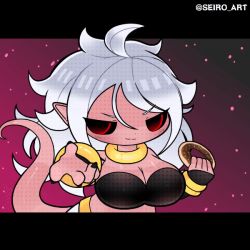 Rule 34 | 1girl, android 21, animated, animated gif, breasts, dot nose, dragon ball, dragon ball fighterz, eyes visible through hair, large breasts, leaning forward, looking at viewer, majin android 21, seiro, shiny clothes, shiny skin, sidelocks, skindentation, solo, standing