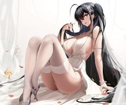Rule 34 | 1girl, absurdres, azur lane, backless dress, backless outfit, bird, black hair, breasts, center opening, cocktail dress, crossed bangs, dress, full body, garter straps, hair strand, highres, hummingbird, jewelry, large breasts, long hair, looking at viewer, necklace, official alternate costume, red eyes, rikiddo (tise 00), satin dress, see-through, see-through dress, sideboob, silver footwear, sleeveless, sleeveless dress, solo, taihou (azur lane), taihou (temptation on the sea breeze) (azur lane), thighhighs, wedding dress, white dress, white garter straps, white thighhighs