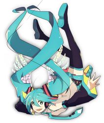 Rule 34 | 1girl, :d, aqua eyes, aqua hair, artist name, black footwear, black thighhighs, boots, detached sleeves, detached wings, digital dissolve, fallen down, full body, hatsune miku, headphones, headset, hikusa, long hair, looking at viewer, necktie, open mouth, outstretched arms, pleated skirt, skirt, smile, solo, thigh boots, thighhighs, transparent background, twintails, very long hair, vocaloid, wings