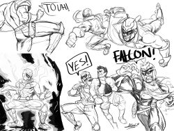 Rule 34 | 2boys, aura, battle, boxing gloves, captain falcon, collage, crosscounter, diepod, f-zero, greyscale, helmet, kicking, little mac, manly, monochrome, monochrome, multiple boys, nintendo, powering up, punch-out!!, punching, scarf, sketch, super smash bros.