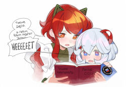 Rule 34 | 2girls, abbystea, apron, blue hair, crying, crying with eyes open, height difference, juliet sleeves, long sleeves, maid, maid apron, multiple girls, original, people&#039;s republic of china flag, puffy short sleeves, puffy sleeves, reading, red hair, russian flag, russian text, short sleeves, tears, translated