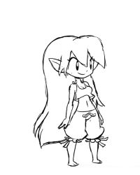 Rule 34 | 1girl, alternate hairstyle, animated, animated gif, barefoot, bloomers, crop top, crop top overhang, greyscale, long hair, matt bozon, midriff, monochrome, navel, official art, pointy ears, shantae, shantae (series), sketch, smile, solo, underwear, very long hair