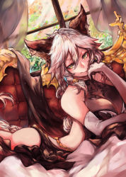 Rule 34 | 1girl, absurdres, animal ears, arm support, backless outfit, bad id, bad pixiv id, black dress, braid, breasts, brown hair, cat ears, cleavage, commentary request, dress, earrings, elbow gloves, erune, gloves, granblue fantasy, hair between eyes, hair tubes, heles, highres, jewelry, large breasts, long hair, looking at viewer, lying, mi bait, on stomach, single braid, smile, solo, very long hair, white gloves, white hair, yellow eyes