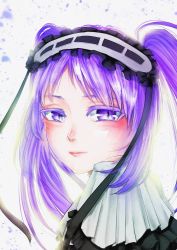 Rule 34 | 1girl, colored eyelashes, fate/grand order, fate/hollow ataraxia, fate (series), headband, highres, lips, looking at viewer, purple eyes, purple hair, slit pupils, smile, stheno (fate), twintails