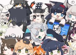 Rule 34 | !, 1other, 4boys, 6+girls, :3, :d, aak (arknights), ambiguous gender, animal ear fluff, animal ears, animal hands, animal nose, annotated, arknights, black cape, black footwear, black gloves, black hair, black headwear, black jacket, black shirt, blaze (arknights), blonde hair, blue eyes, boots, braid, broca (arknights), brown background, brown hair, cabbie hat, cameo, cape, cat ears, chibi, chibi on head, cliffheart (arknights), closed mouth, colored eyelashes, commentary, computer, cup, doctor (arknights), english text, error message, fang, flower, folinic (arknights), fur-trimmed cape, fur trim, furry, gloves, green eyes, green hair, grey eyes, grey gloves, grey hair, hair flower, hair ornament, hairband, hat, haze (arknights), hood, hood up, hooded jacket, indra (arknights), jacket, jessica (arknights), kal&#039;tsit (arknights), laptop, leopard ears, long hair, lying, melantha (arknights), mini person, minigirl, mint (arknights), mountain (arknights), mousse (arknights), mug, multicolored hair, multiple boys, multiple girls, nightmare (arknights), on head, on side, one eye closed, open clothes, open jacket, open mouth, orange hair, out of frame, parted lips, paw gloves, phantom (arknights), ponytail, pramanix (arknights), purple eyes, purple hair, red hair, red hairband, rosmontis (arknights), schwarz (arknights), shirt, shoe soles, silverash (arknights), simple background, skyfire (arknights), smile, someyaya, spoken exclamation mark, streaked hair, sweat, swire (arknights), thick eyebrows, too many, very long hair, waai fu (arknights), white eyes, white hair, white headwear, white jacket, white shirt, witch hat, yellow eyes