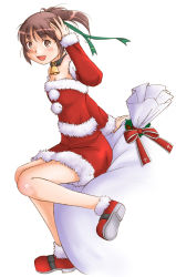Rule 34 | 1girl, brown hair, christmas, kimi kiss, nyazui, open mouth, ponytail, sakino asuka, santa costume, solo