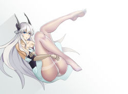 Rule 34 | 1girl, absurdres, blue eyes, boots, dido (warship girls r), dress, highres, long hair, no shoes, pantyhose, prosthesis, prosthetic arm, soles, toes, warship girls r, white pantyhose, xian ting xinbu
