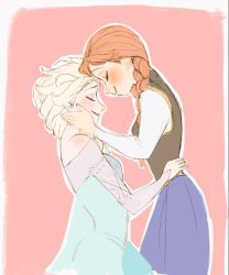 Rule 34 | 2girls, anna (frozen), braid, elsa (frozen), forehead-to-forehead, frozen (disney), heads together, incest, multiple girls, nyamo, siblings, simple background, single braid, sisters, yuri