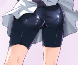 Rule 34 | 1girl, ass, bike shorts, female focus, gradient background, lowres, panties, see-through, skirt, solo, source request, underwear, upskirt