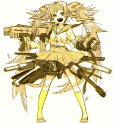 Rule 34 | 1girl, bad id, bad pixiv id, gun, monochrome, oekaki, original, sketch, skirt, solo, todoroki sora, twintails, weapon, yellow theme