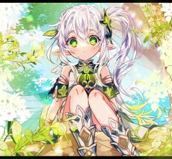 Rule 34 | 1girl, bracelet, cape, child, commentary, cross-shaped pupils, detached sleeves, dress, genshin impact, gg suyari, gradient hair, green cape, green eyes, green hair, hair ornament, in tree, jewelry, leaf hair ornament, long hair, multicolored hair, nahida (genshin impact), pointy ears, side ponytail, sitting, sitting in tree, solo, symbol-shaped pupils, tree, white dress, white footwear, white hair