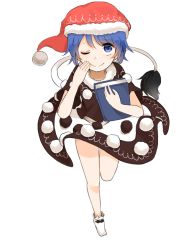 Rule 34 | 1girl, bad id, bad pixiv id, blue eyes, blue hair, book, doremy sweet, dress, hat, looking at viewer, matching hair/eyes, misha (hoongju), nightcap, one eye closed, pom pom (clothes), short hair, short sleeves, smile, solo, tail, tapir tail, touhou, transparent background