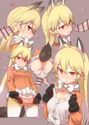 Rule 34 | 10s, 1girl, animal ears, ass, bad id, bad tumblr id, bar censor, black gloves, blonde hair, blush, bow, bowtie, breasts, censored, clothes pull, ezo red fox (kemono friends), fox ears, fox tail, gloves, hair between eyes, heart, hetero, highres, jacket, kemono friends, long hair, long sleeves, multicolored hair, open clothes, open jacket, open mouth, open shirt, panties, panty pull, pantyhose, pantyhose pull, penis, pleated skirt, pussy, red eyes, shirt, skirt, small breasts, solo focus, sumiyao (amam), tail, tongue, tongue out, underwear, white hair, white panties