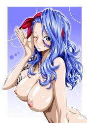 Rule 34 | 1girl, arm tattoo, ass, blue eyes, blue hair, breasts, female focus, large breasts, long hair, nel-zel formula, nipples, nojiko, one piece, smile, tattoo